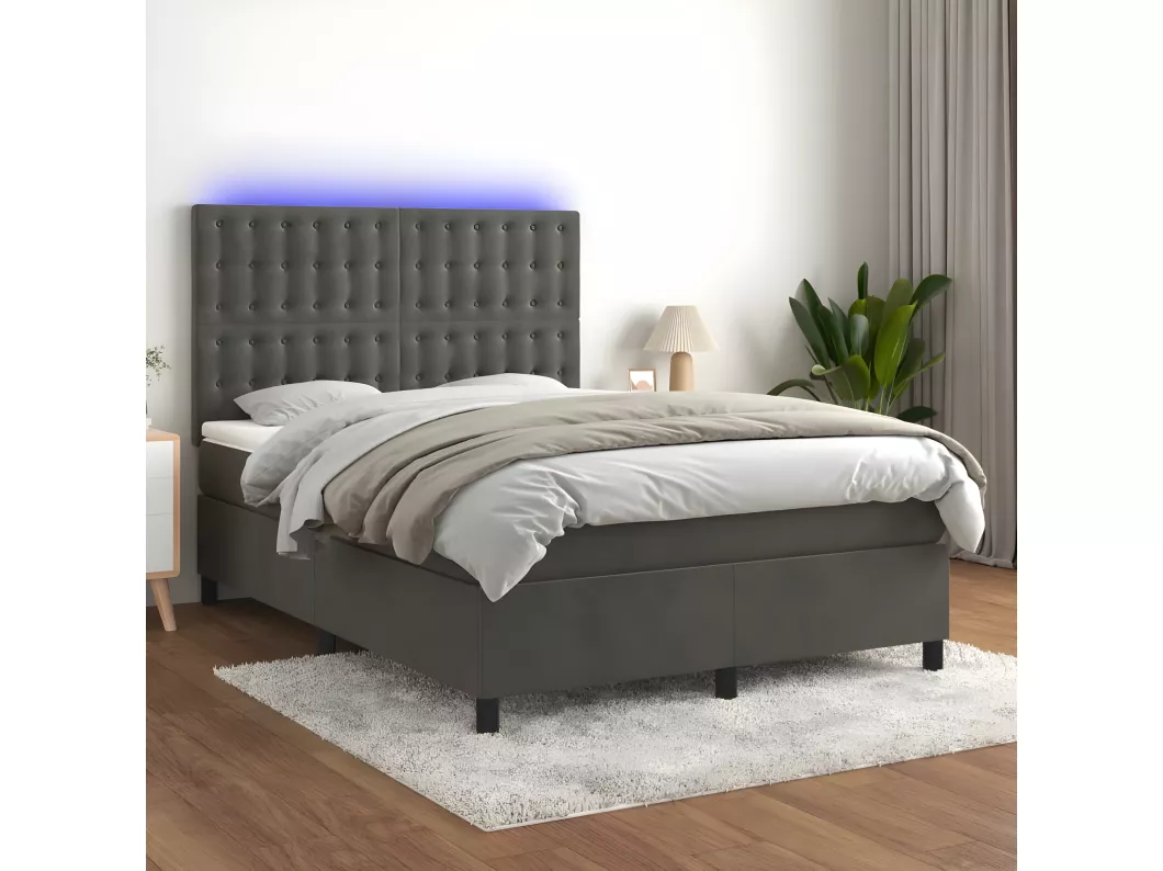 Kauf Unique Boxspringbett mit Matratze & LED Dunkelgrau 140x200 cm Samt