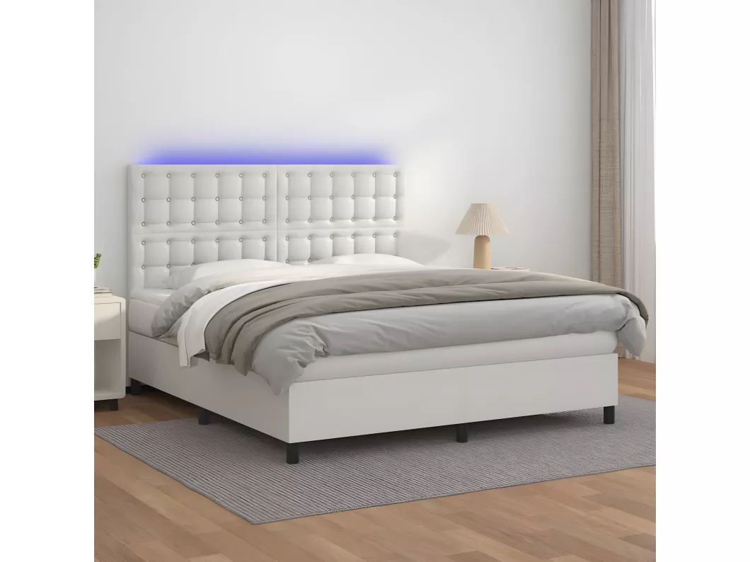 Kauf Unique Boxspringbett mit Matratze & LED Weiß 160x200 cm Kunstleder