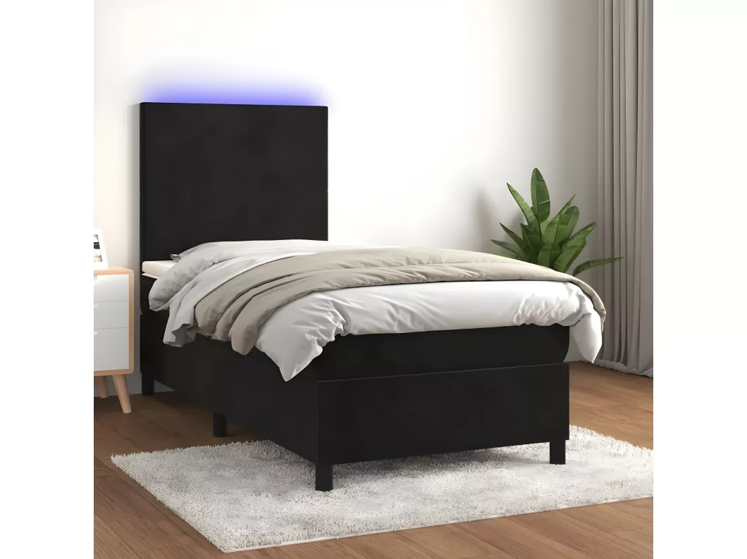 Kauf Unique Boxspringbett mit Matratze & LED Schwarz 90x190 cm Samt