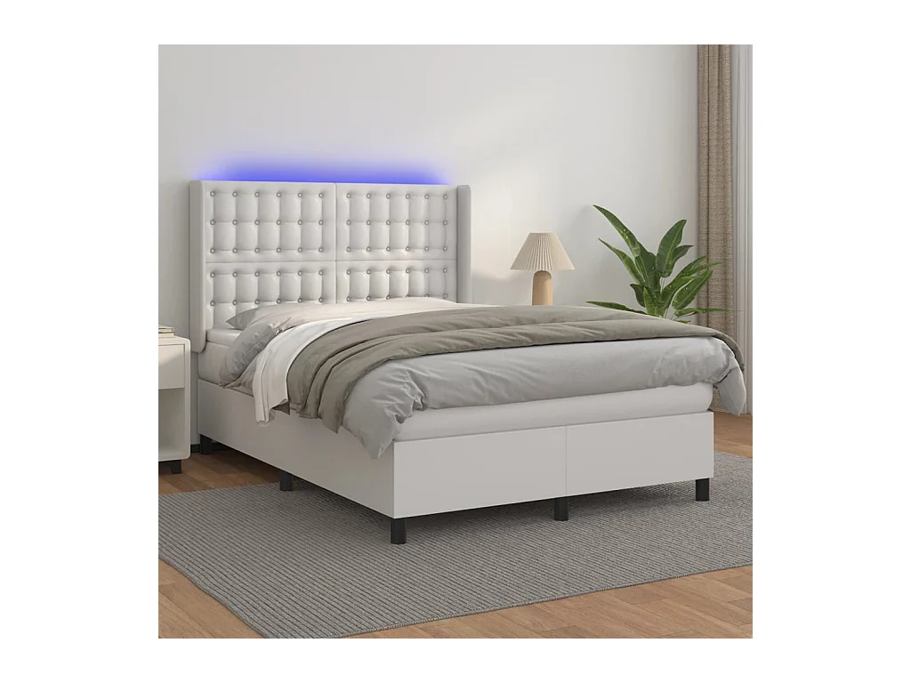 Sommier à lattes de lit matelas LED Blanc 140x200 cm Similicuir