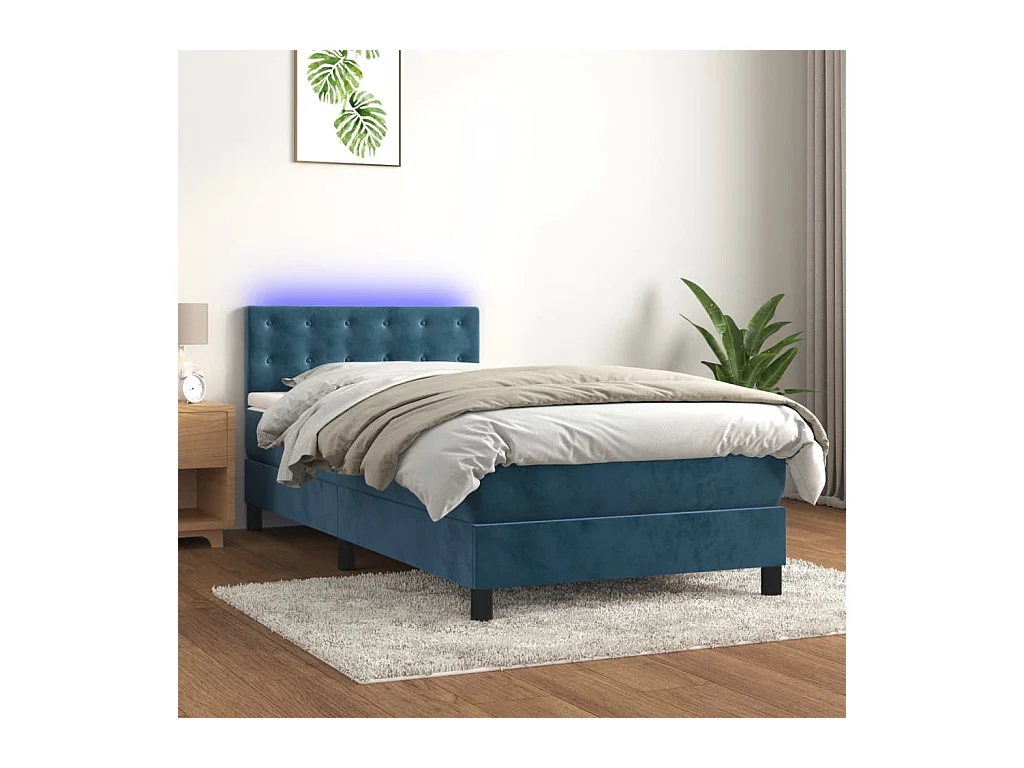 Sommier à lattes de lit avec matelas et LED Bleu foncé 90x200cm