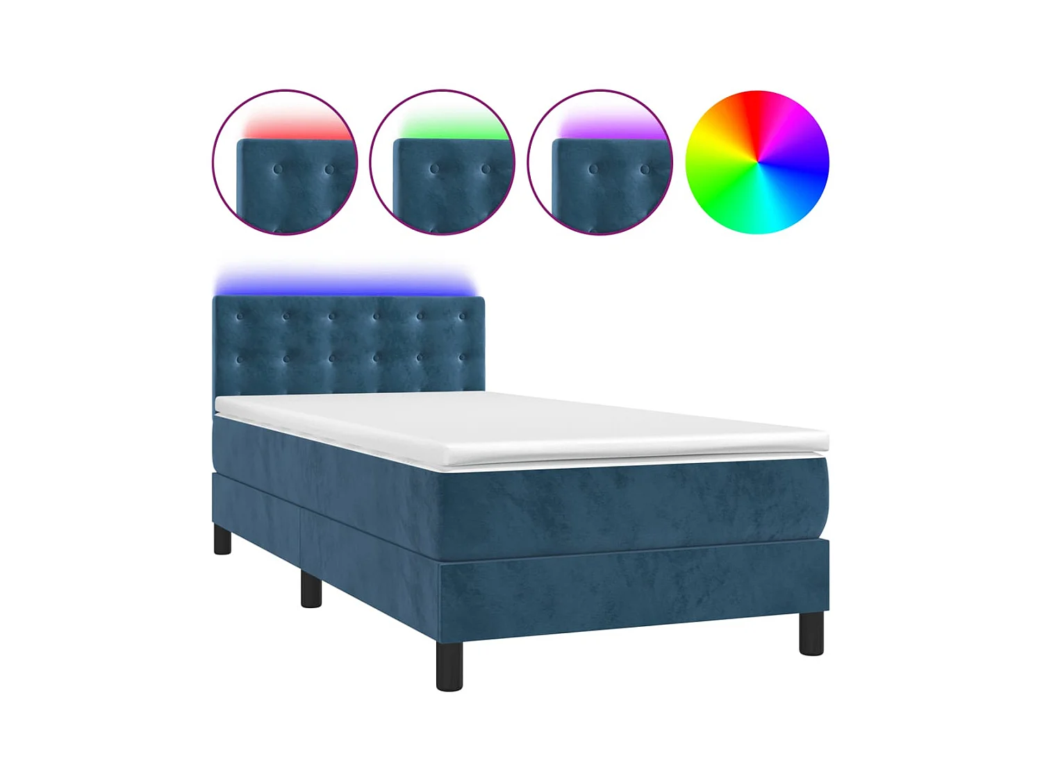 Letto a Molle con Materasso e LED Blu Scuro 90x200cm in Velluto