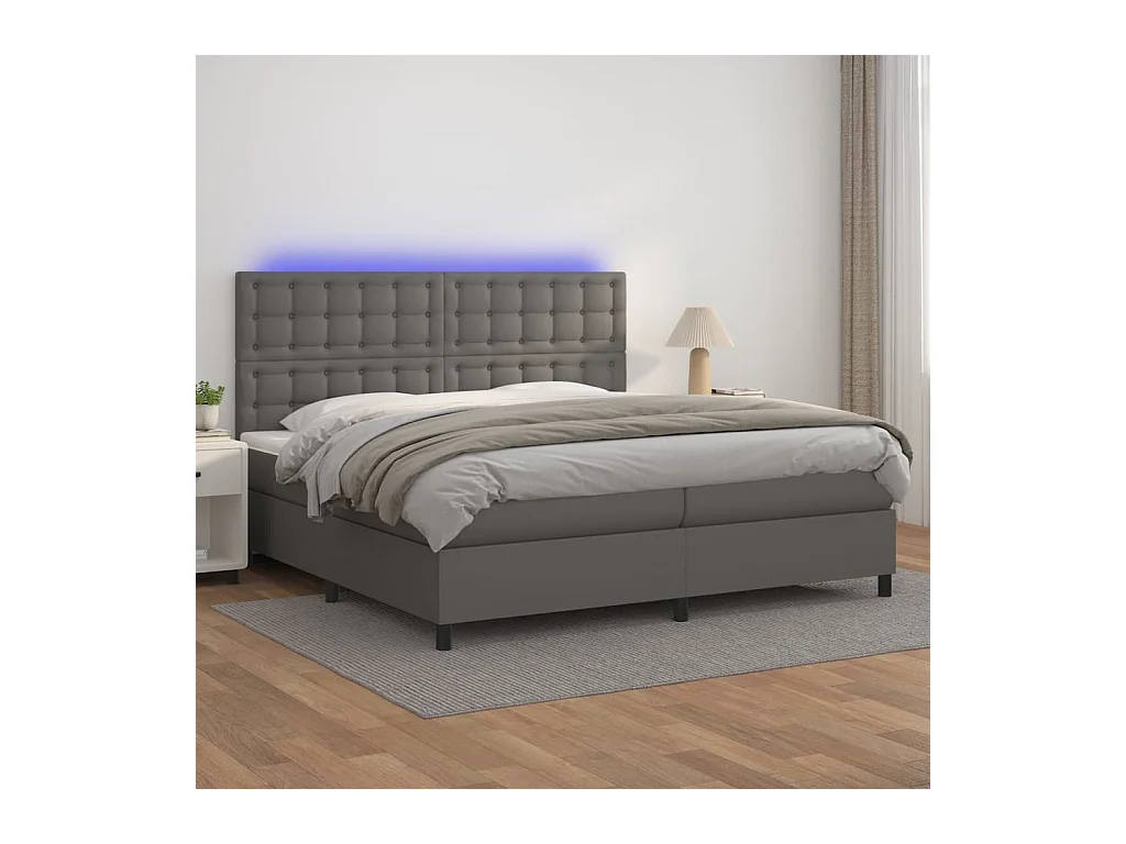 Sommier à lattes de lit avec matelas et LED Gris 200x200 cm