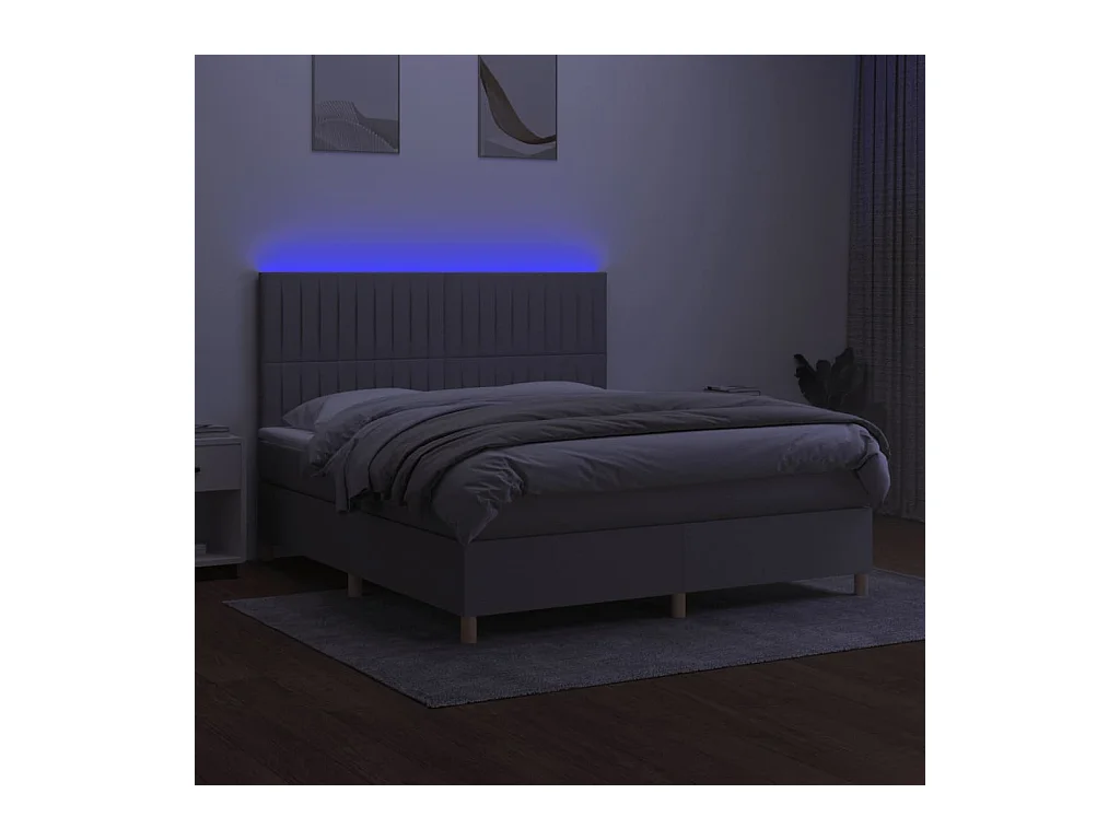 Sommier à lattes de lit et matelas et LED Gris clair 180x200 cm