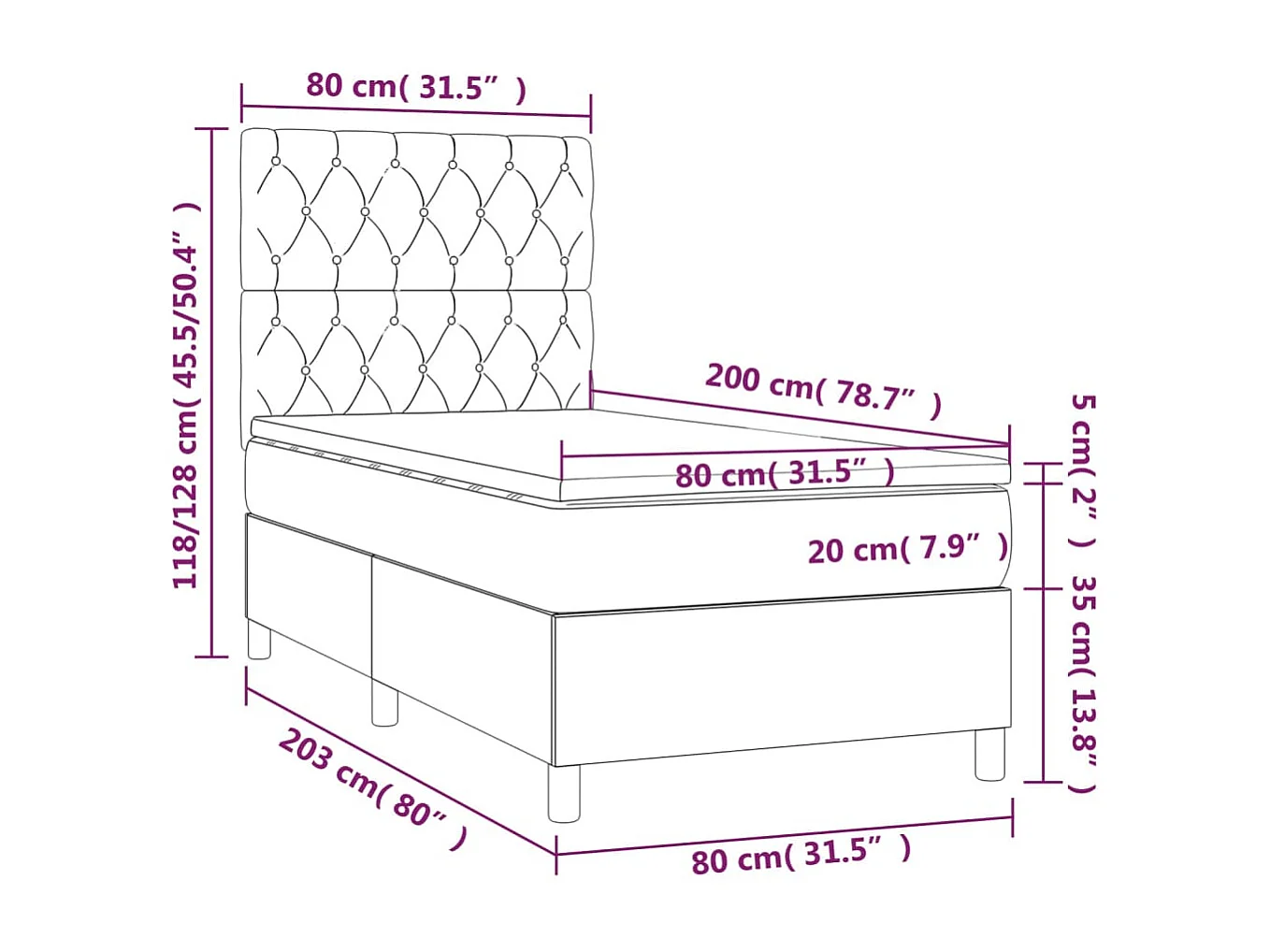 Sommier à lattes de lit et matelas et LED Bleu 80x200cm Tissu