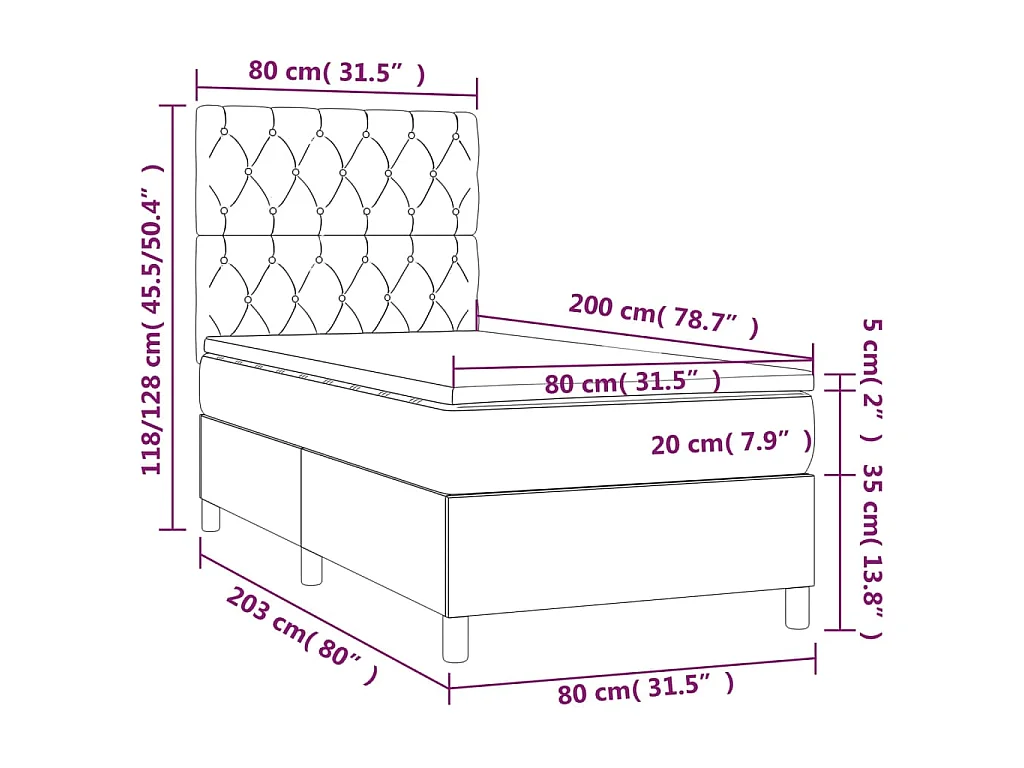 Boxspringbett mit Matratze & LED Blau 80x200 cm Stoff