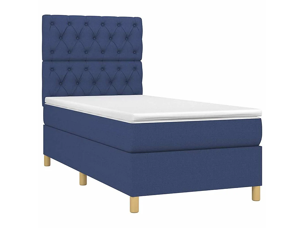 Sommier à lattes de lit et matelas et LED Bleu 80x200cm Tissu