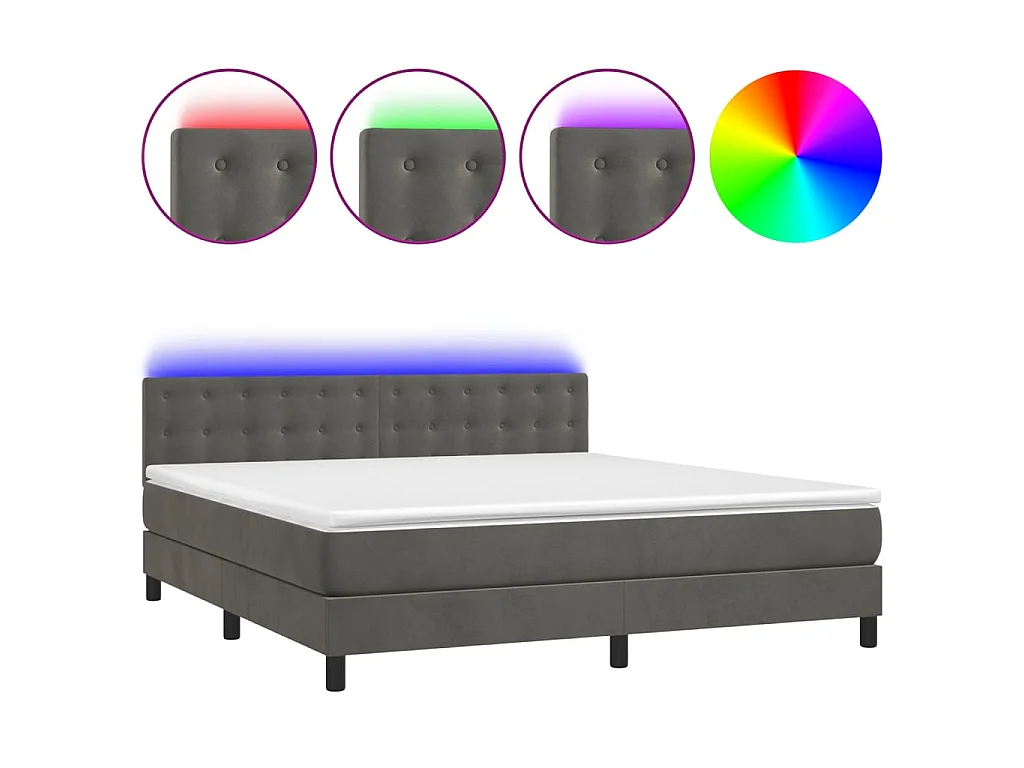 Sommier à lattes de lit matelas et LED Gris foncé 160x200 cm