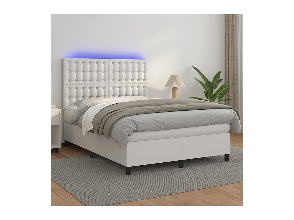 Sommier à lattes de lit avec matelas et LED Blanc 140x200 cm