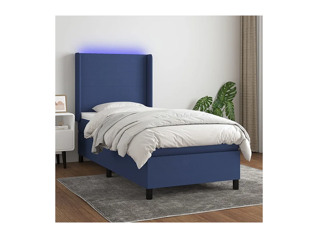 Sommier à lattes de lit matelas et LED Bleu 80x200cm Tissu