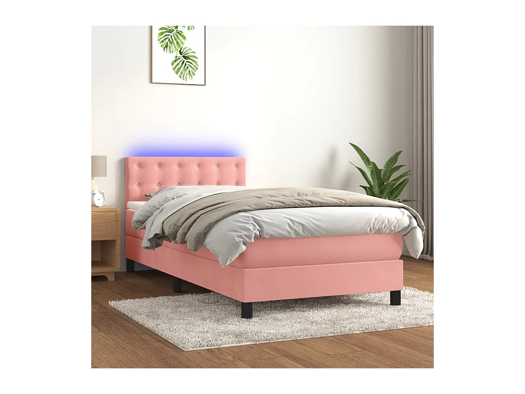 Sommier à lattes de lit avec matelas et LED Rose 90x200 cm