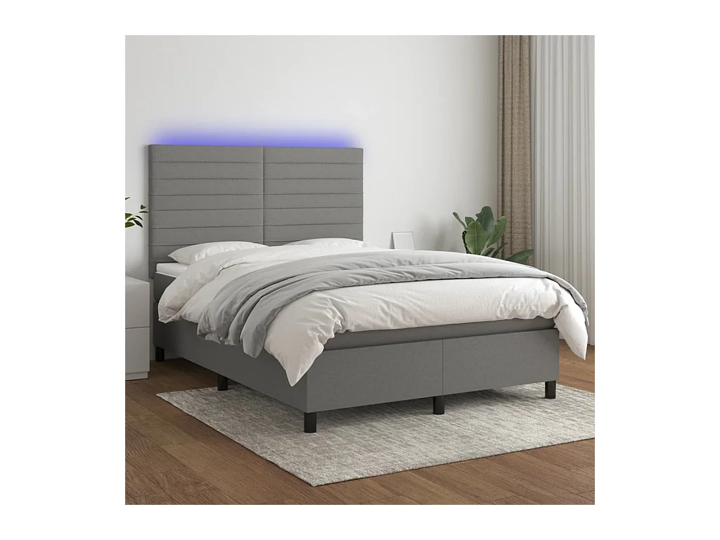 Sommier à lattes de lit et matelas et LED Gris foncé 140x200 cm
