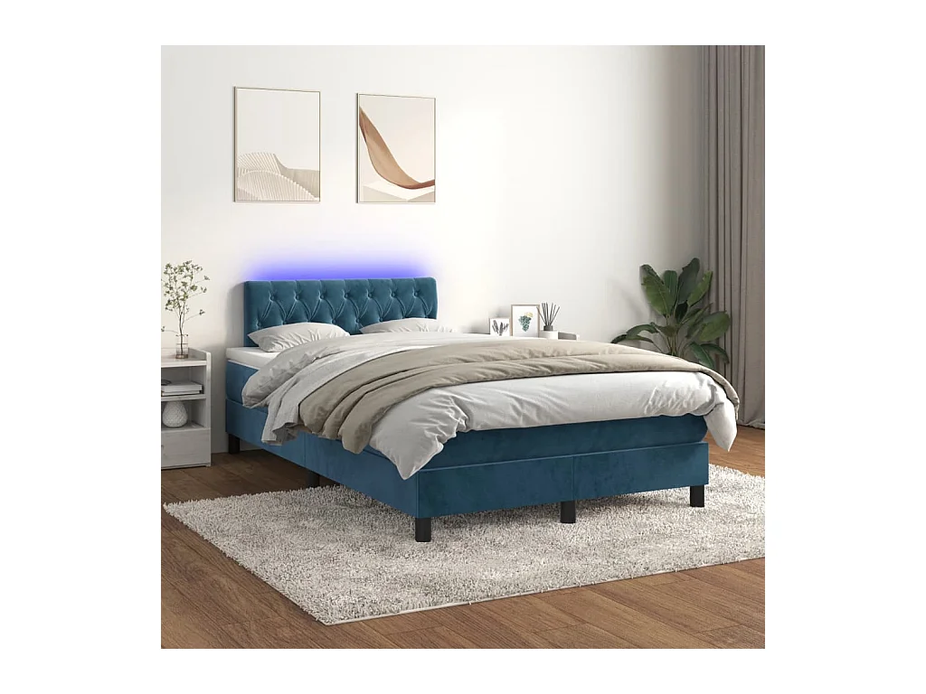 Sommier à lattes de lit avec matelas LED Bleu foncé 120x200 cm