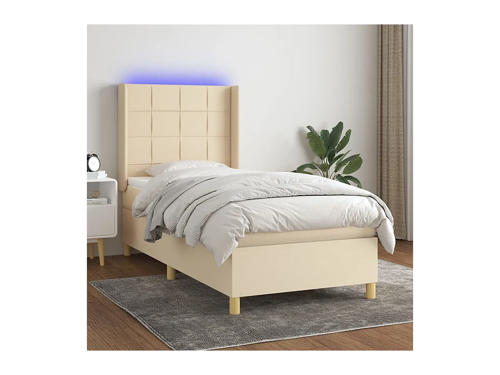 Letto a Molle con Materasso e LED Crema 100x200cm in Tessuto