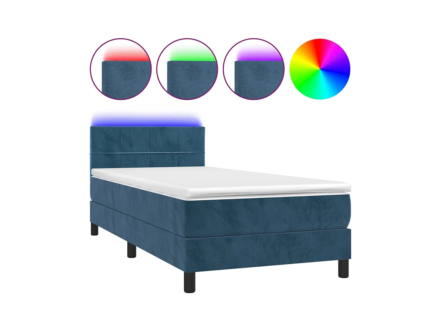Letto a Molle con Materasso e LED Blu Scuro 90x190cm in Velluto