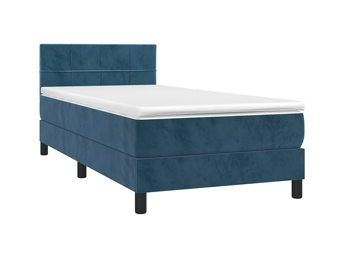 Letto a Molle con Materasso e LED Blu Scuro 90x190cm in Velluto