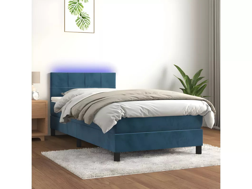 Kauf Unique Boxspringbett mit Matratze & LED Dunkelblau 90x190 cm Samt