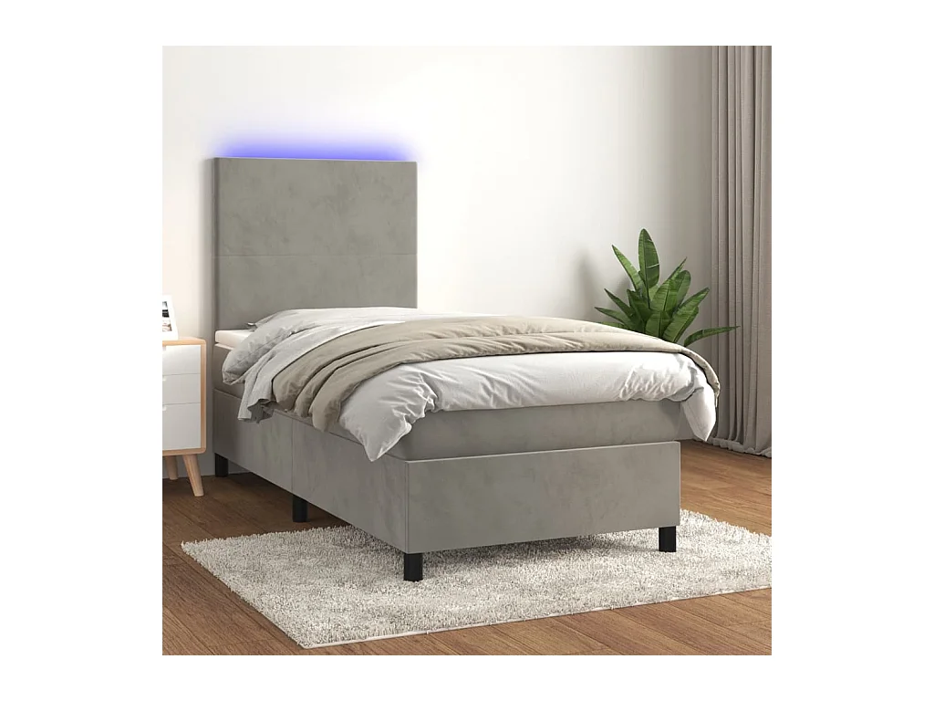 Sommier à lattes de lit avec matelas et LED Gris clair 90x190cm