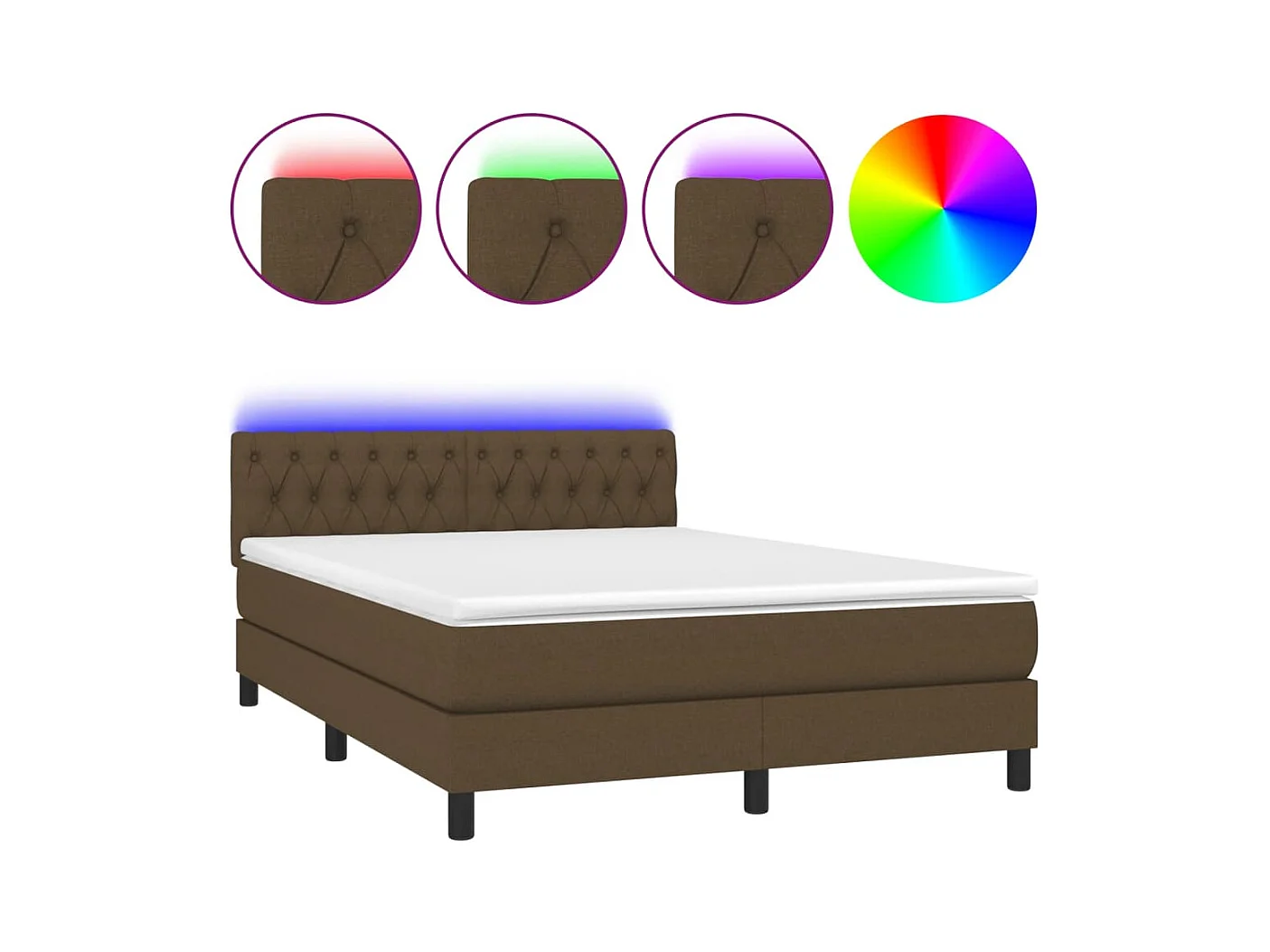 Sommier à lattes de lit matelas et LED Marron foncé 140x200 cm