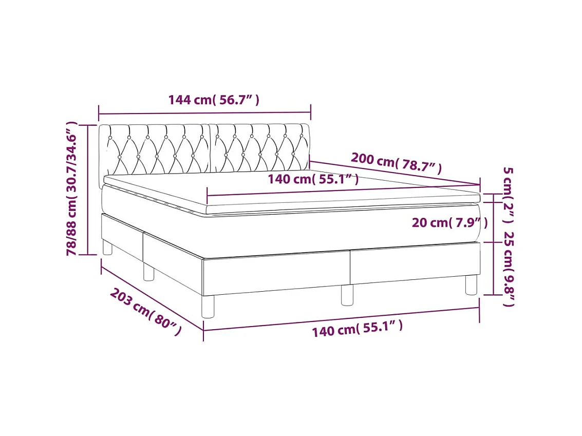 Sommier à lattes de lit matelas et LED Marron foncé 140x200 cm