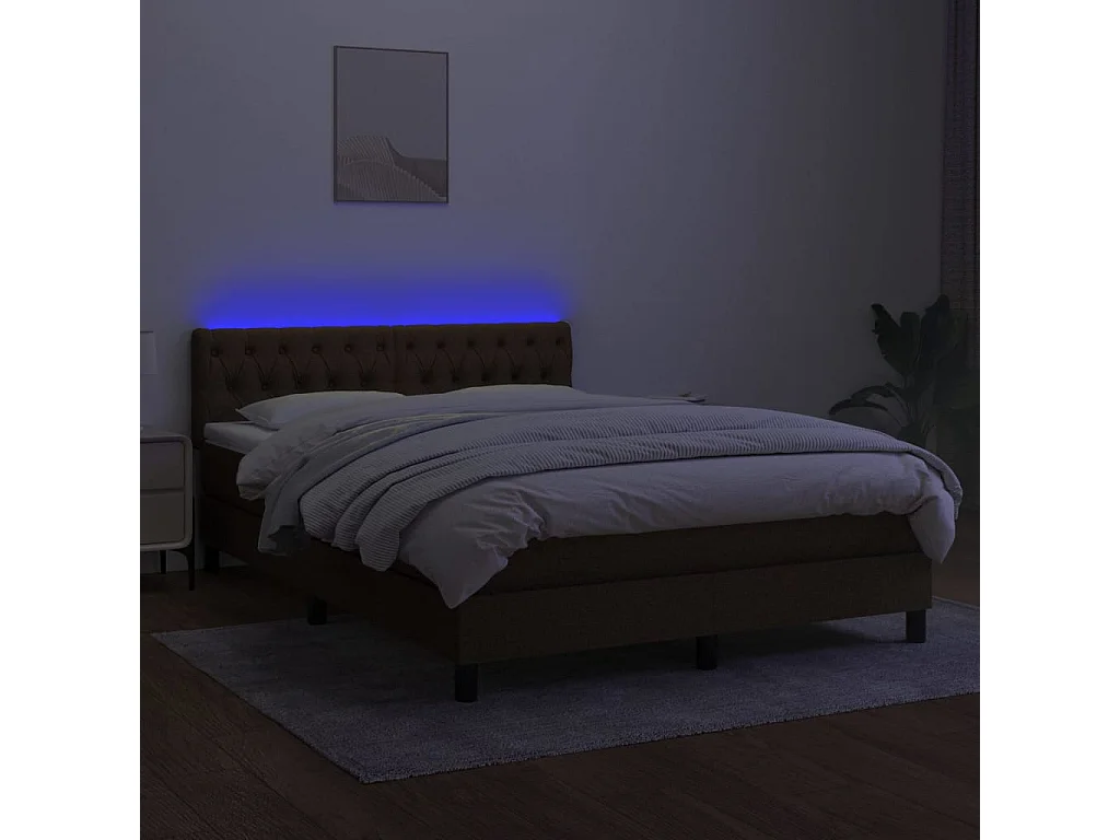 Letto a Molle Materasso e LED Marrone Scuro 140x200 cm Tessuto