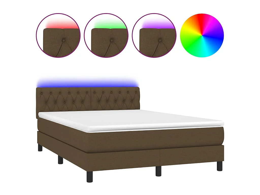 Boxspring met matras en LED stof donkerbruin 140x200 cm