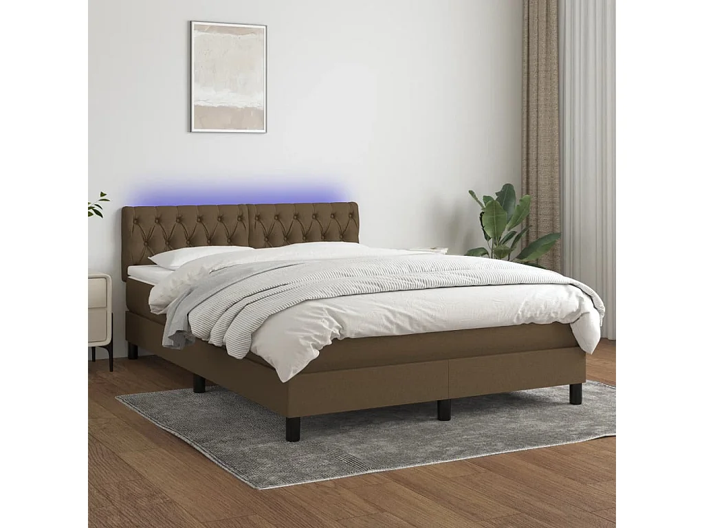Boxspring met matras en LED stof donkerbruin 140x200 cm