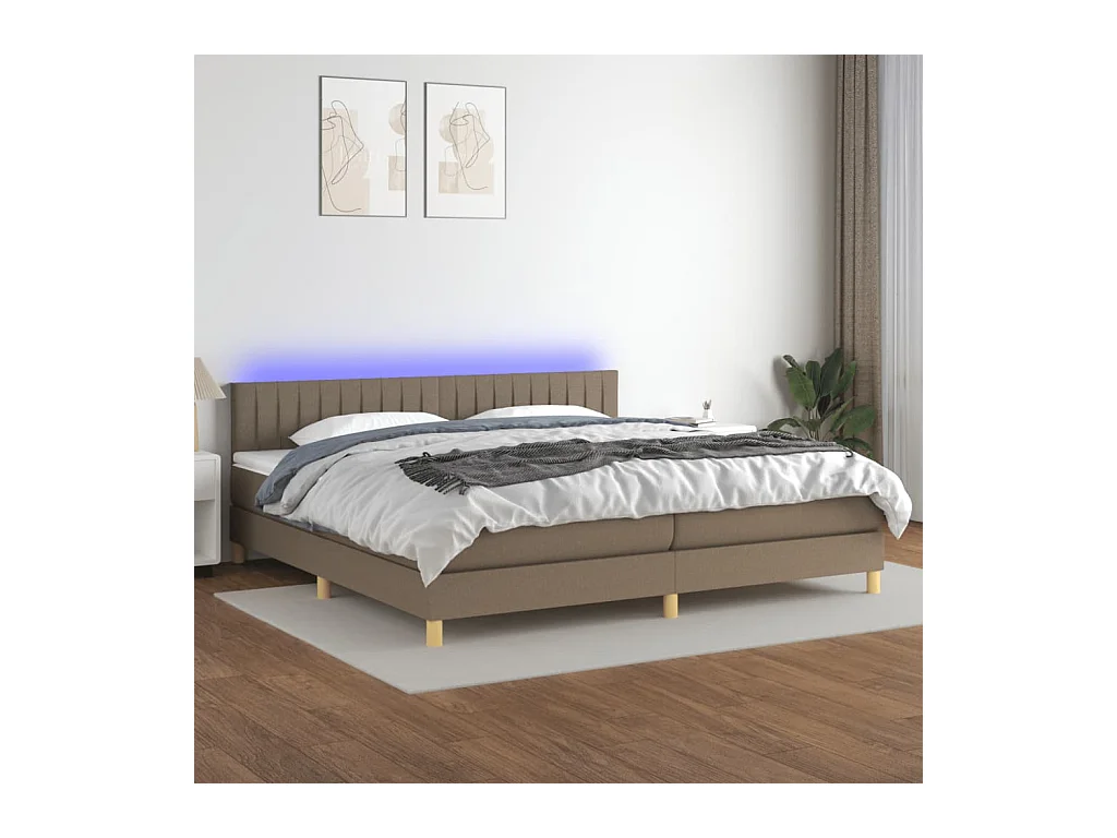 Sommier à lattes de lit et matelas et LED Taupe 200x200cm Tissu