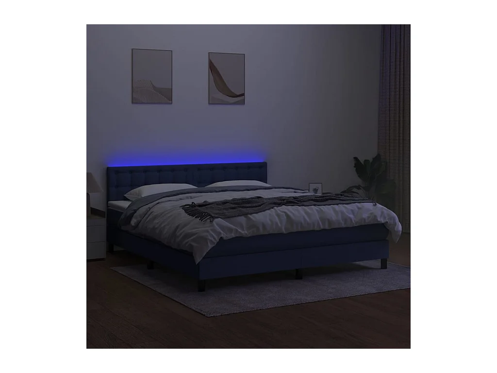 Sommier à lattes de lit avec matelas LED Bleu 160x200 cm Tissu