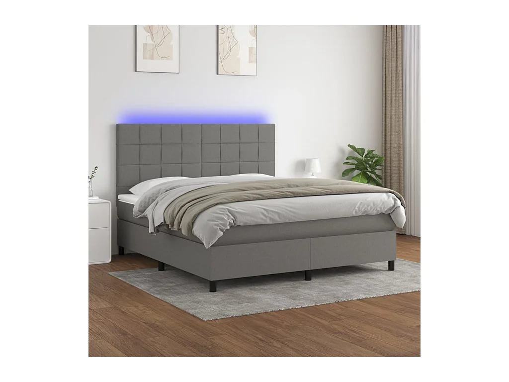 Sommier à lattes de lit et matelas et LED Gris foncé 160x200 cm