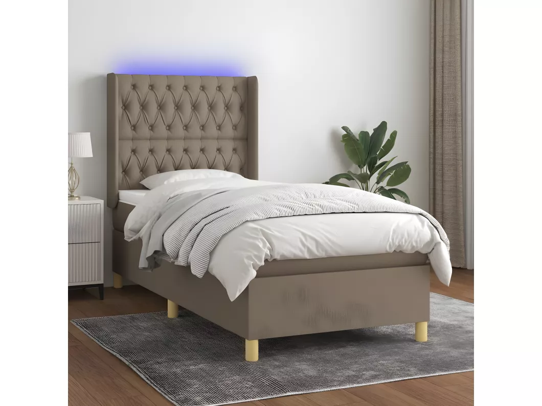 Kauf Unique Boxspringbett mit Matratze & LED Taupe 90x200 cm Stoff