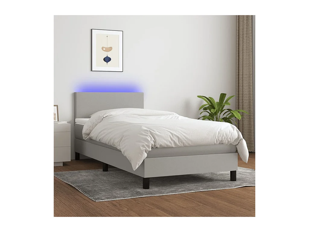 Sommier à lattes de lit avec matelas et LED Gris clair 80x200cm