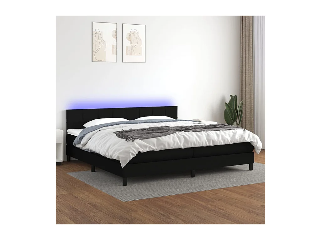 Sommier à lattes de lit et matelas et LED Noir 200x200 cm Tissu