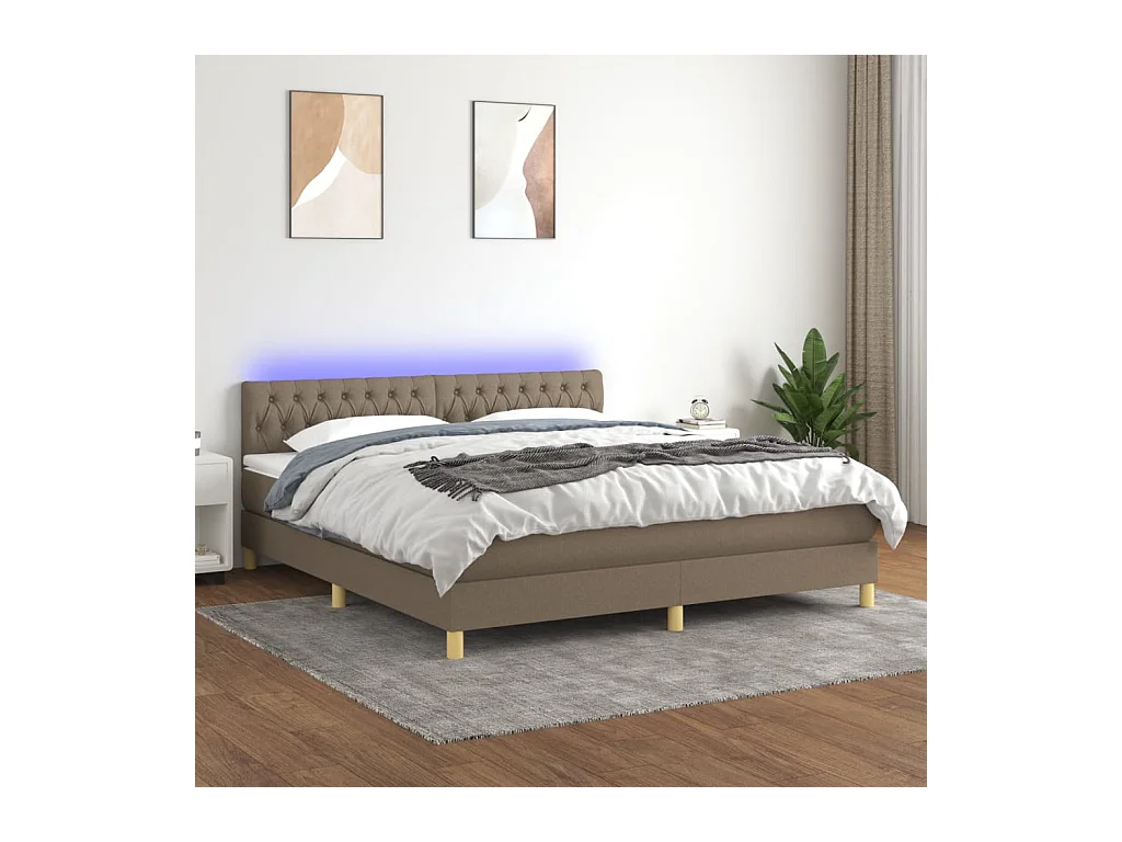 Sommier à lattes de lit avec matelas LED Taupe 160x200 cm Tissu