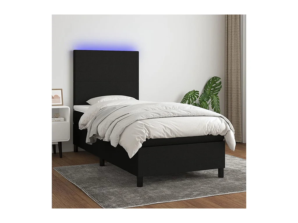 Sommier à lattes de lit avec matelas et LED Noir 80x200cm Tissu