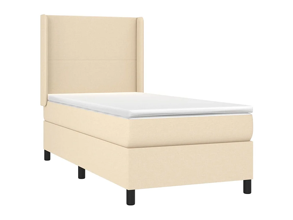 Cama box spring c/ colchão e LED 90x190 cm tecido cor creme