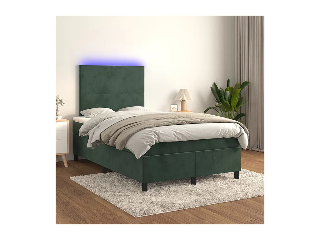 Sommier à lattes de lit avec matelas LED Vert foncé 120x200 cm