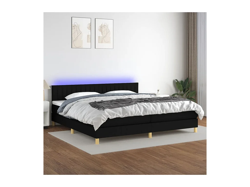 Letto a Molle Materasso e LED Nero 200x200cm in Tessuto