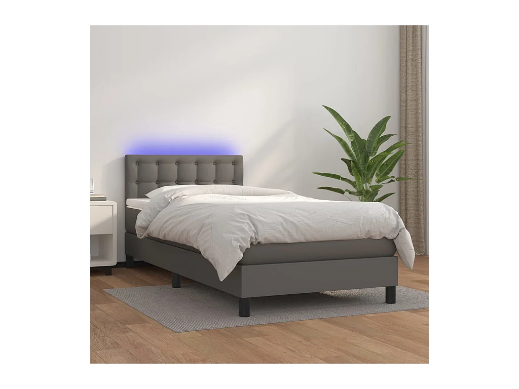 Sommier à lattes de lit avec matelas et LED Gris 90x190 cm