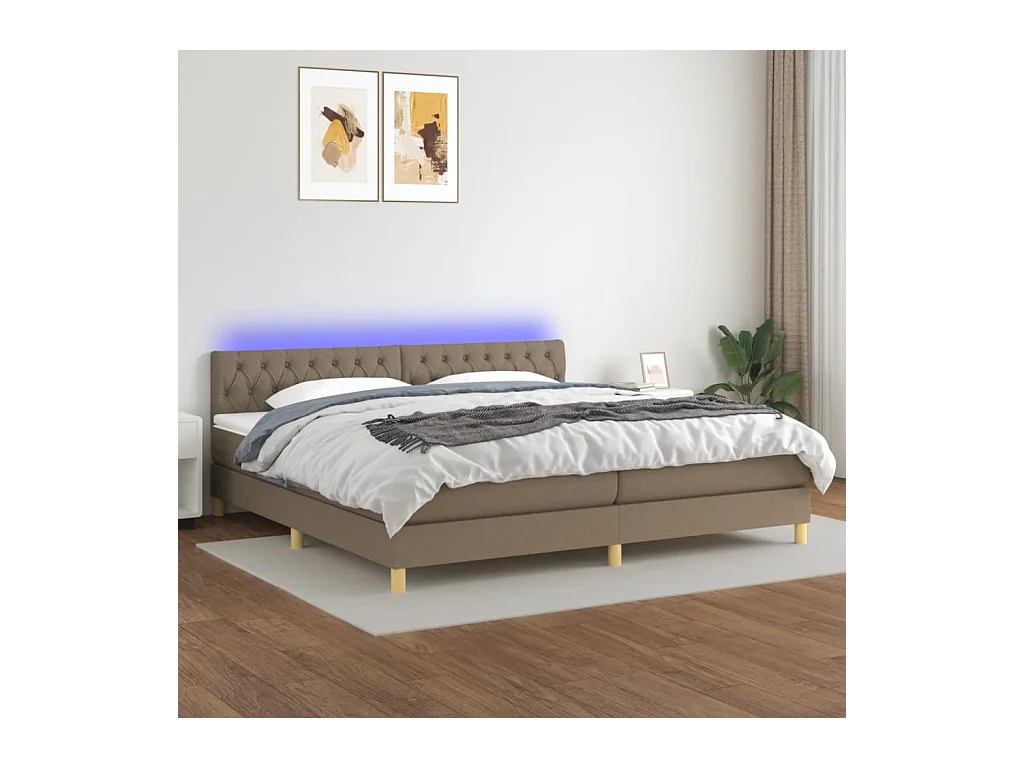 Sommier à lattes de lit et matelas et LED Taupe 200x200cm Tissu