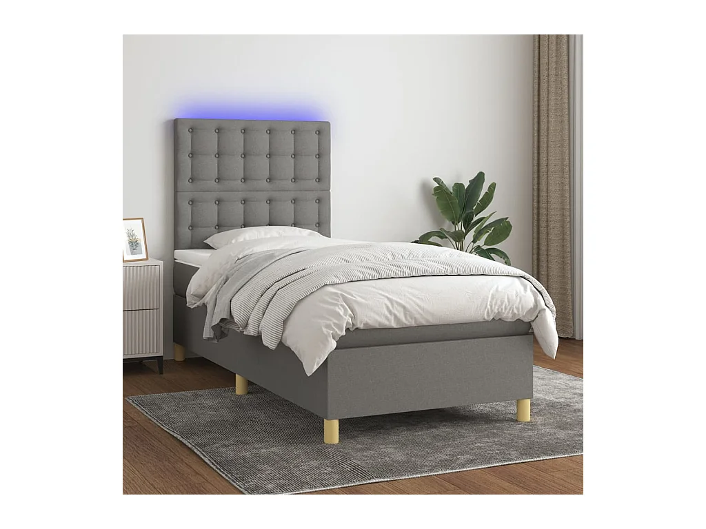 Sommier à lattes de lit et matelas et LED Gris foncé 80x200 cm