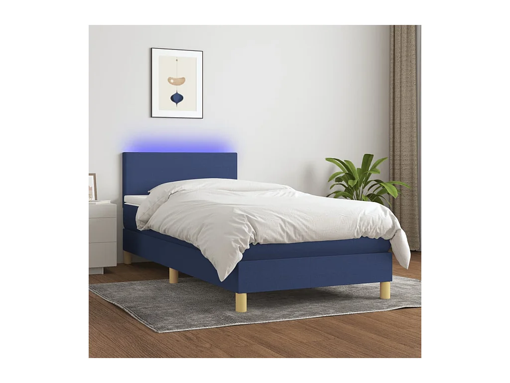 Letto a Molle con Materasso e LED Blu 80x200 cm in Tessuto