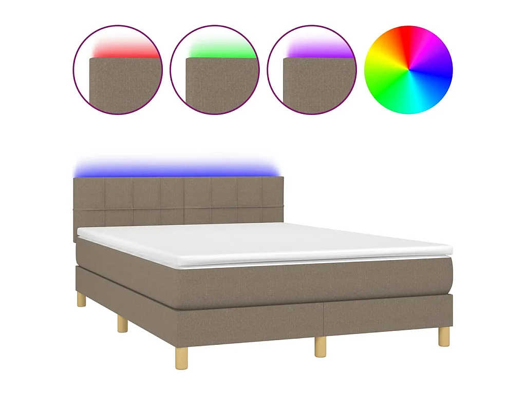 Boxspringbett mit Matratze & LED Taupe 140x200 cm Stoff