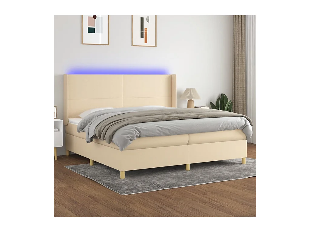 Letto a Molle Materasso e LED bianco 200x200cm in Tessuto