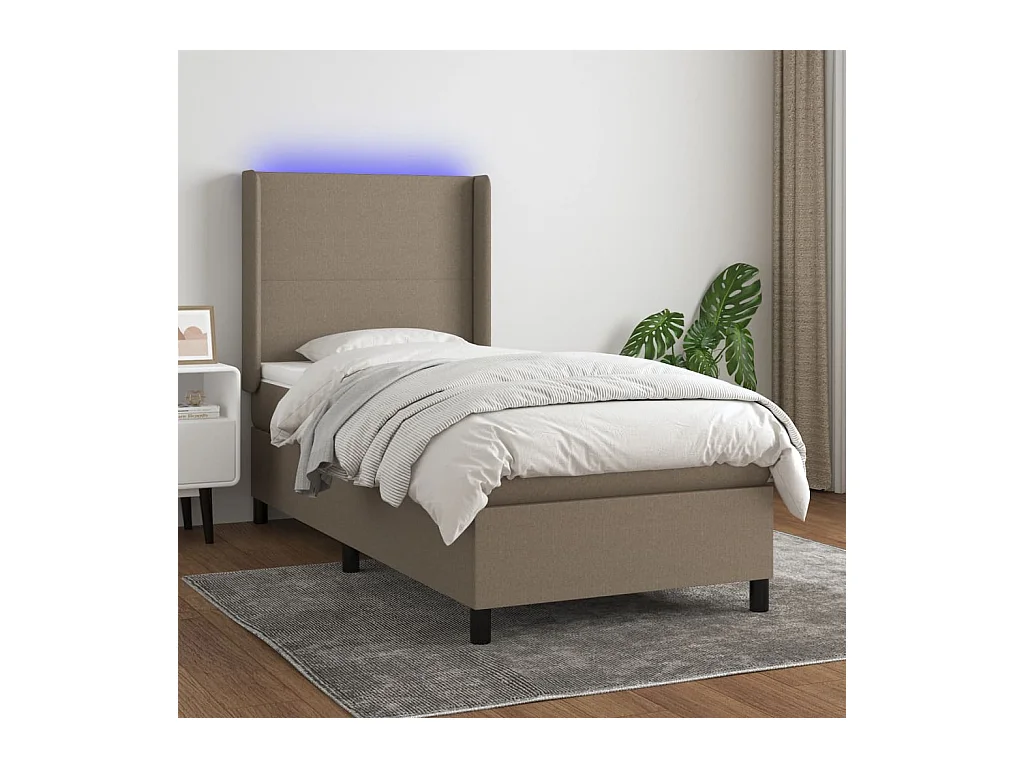 Sommier à lattes de lit matelas et LED Taupe 80x200cm Tissu