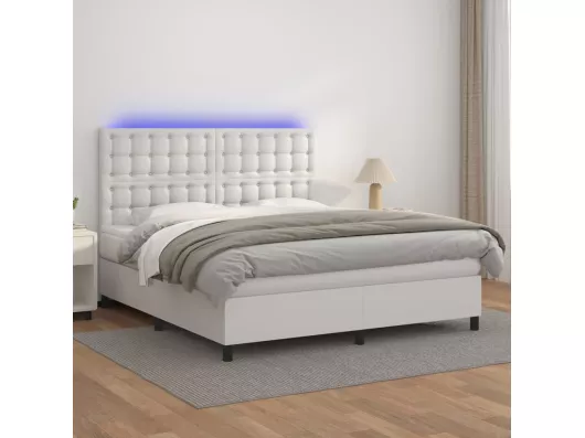 Kauf Unique Boxspringbett mit Matratze & LED Weiß 180x200 cm Kunstleder