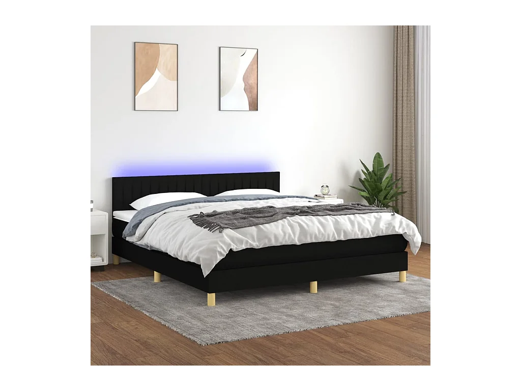 Boxspringbett mit Matratze & LED Schwarz 160x200 cm Stoff