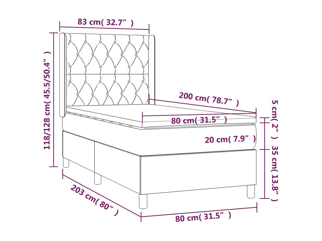 Sommier à lattes de lit matelas et LED Bleu 80x200cm Tissu