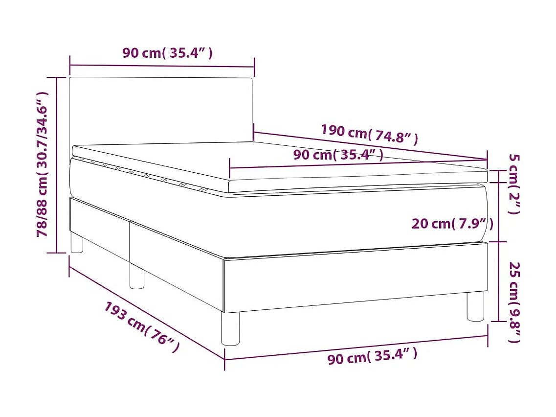 Sommier à lattes de lit avec matelas et LED Blanc 90x190cm
