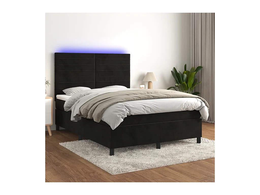 Sommier à lattes de lit avec matelas LED Noir 140x190cm Velours
